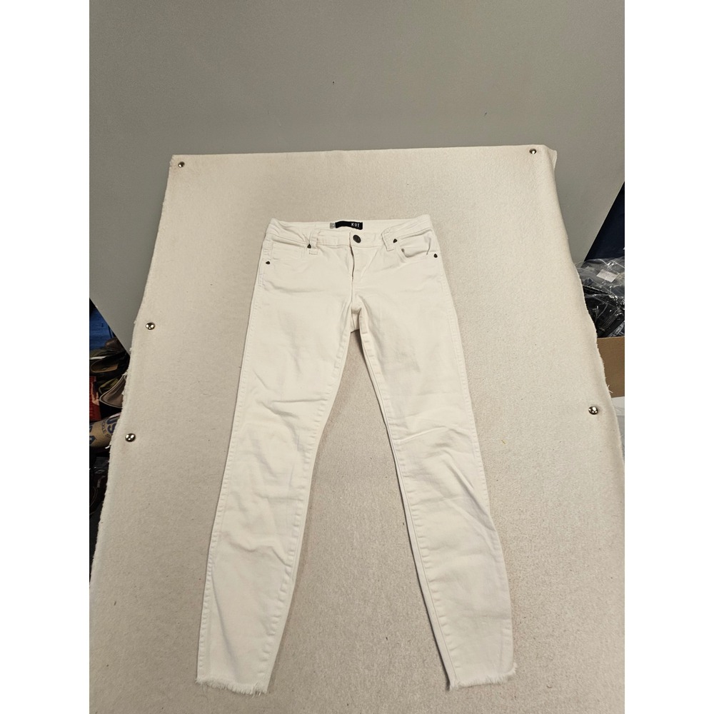 Kut from the Kloth‎ White Skinny Jeans Raw Hem Size 4 Stretch Denim
